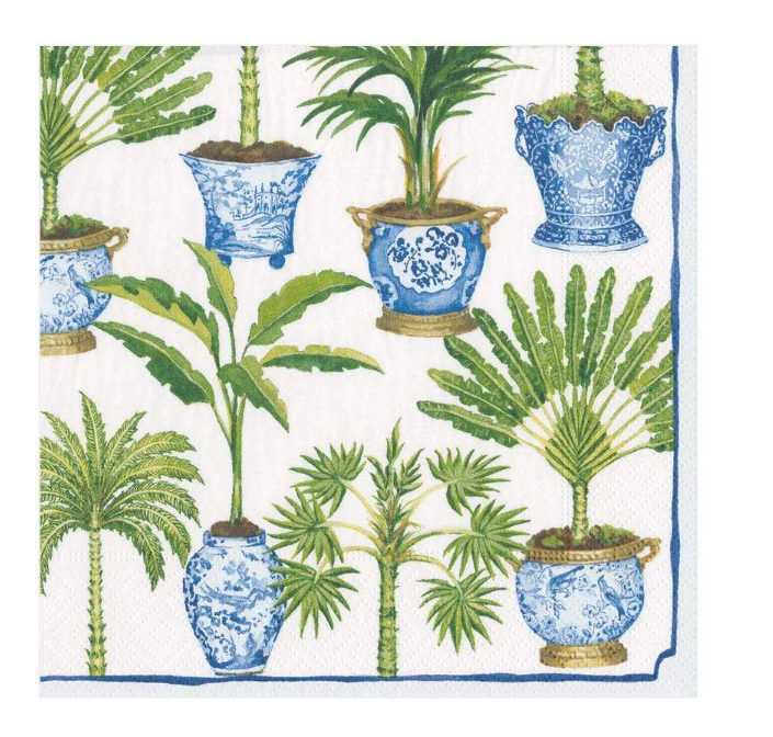 Potted Palms Paper Cocktail Napkins in White