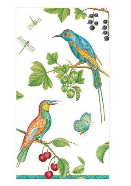 Jeweled Birds Paper Guest Towel Napkins in Ivory