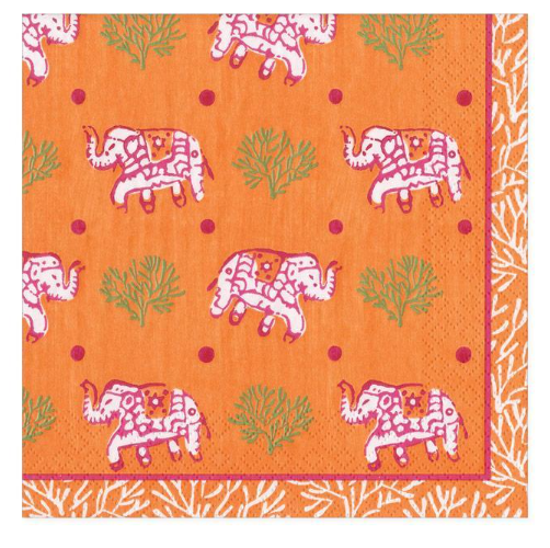 Batik Elephants Boxed Paper Cocktail Napkins in Orange