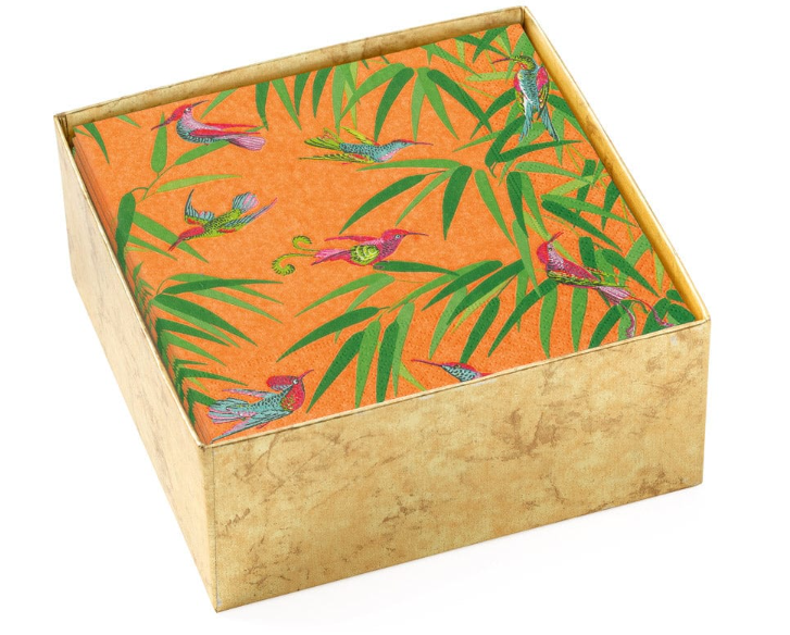 Birds in Paradise Boxed Paper Cocktail Napkins in Orange