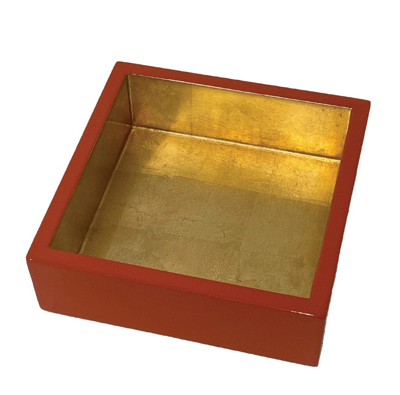 Coral With Gold Lacquer Cocktail Napkin Holder