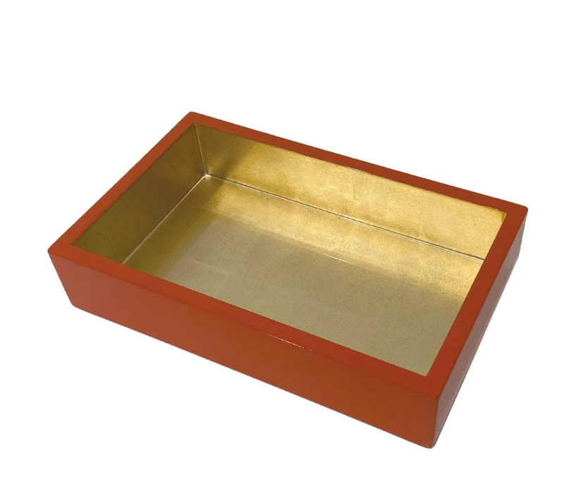 Coral With Gold Lacquer Guest Towel Napkin Holders