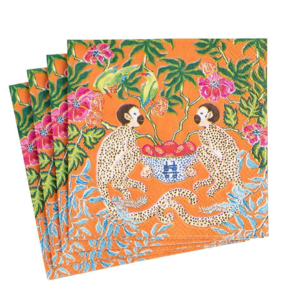 Monkeys Paper Cocktail Napkins in Orange