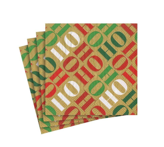 Ho Ho Ho Paper Cocktail Napkins in Gold